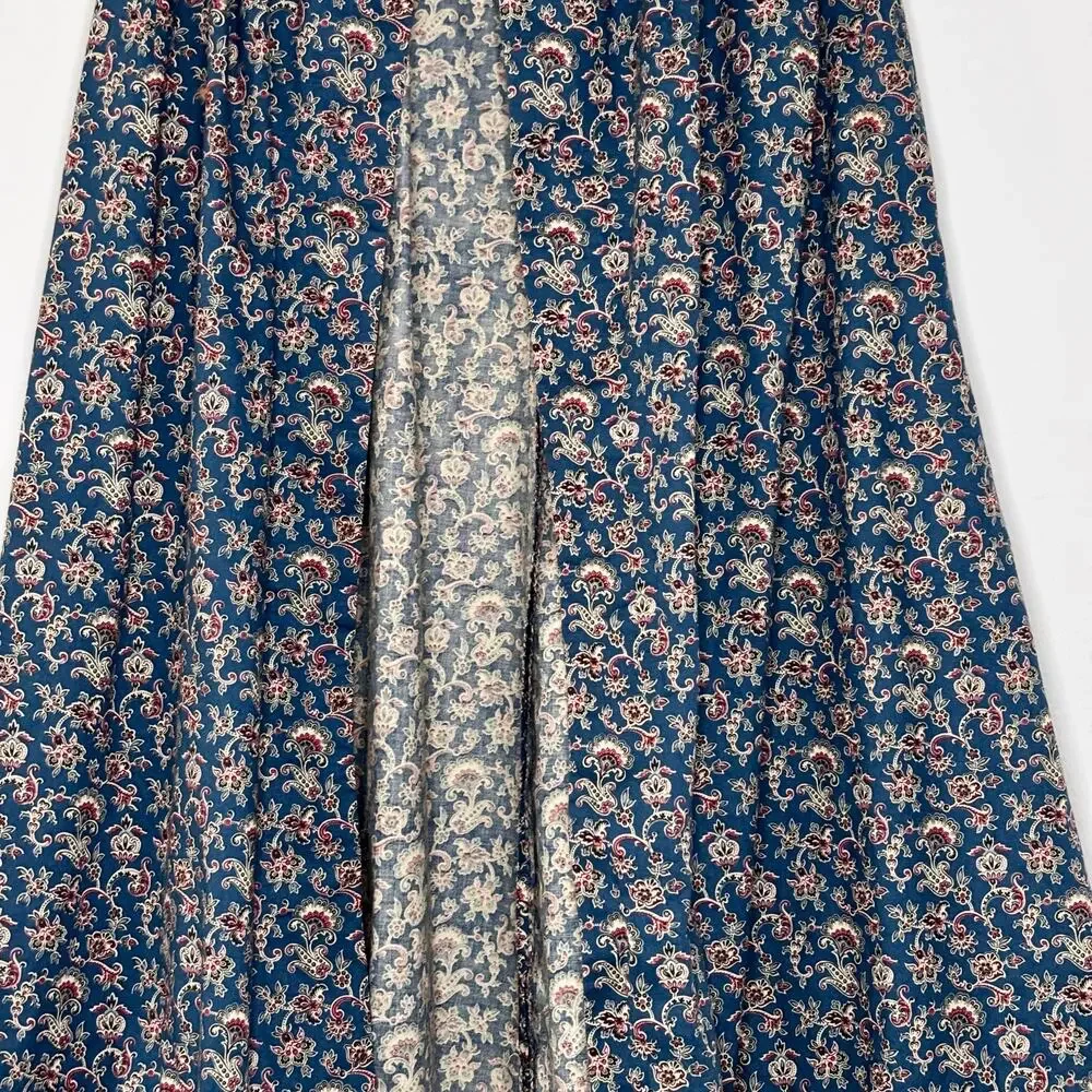 Vintage 1970s Handmade Blue Paisley Chore Skirt Apron Ruffle Pockets Large